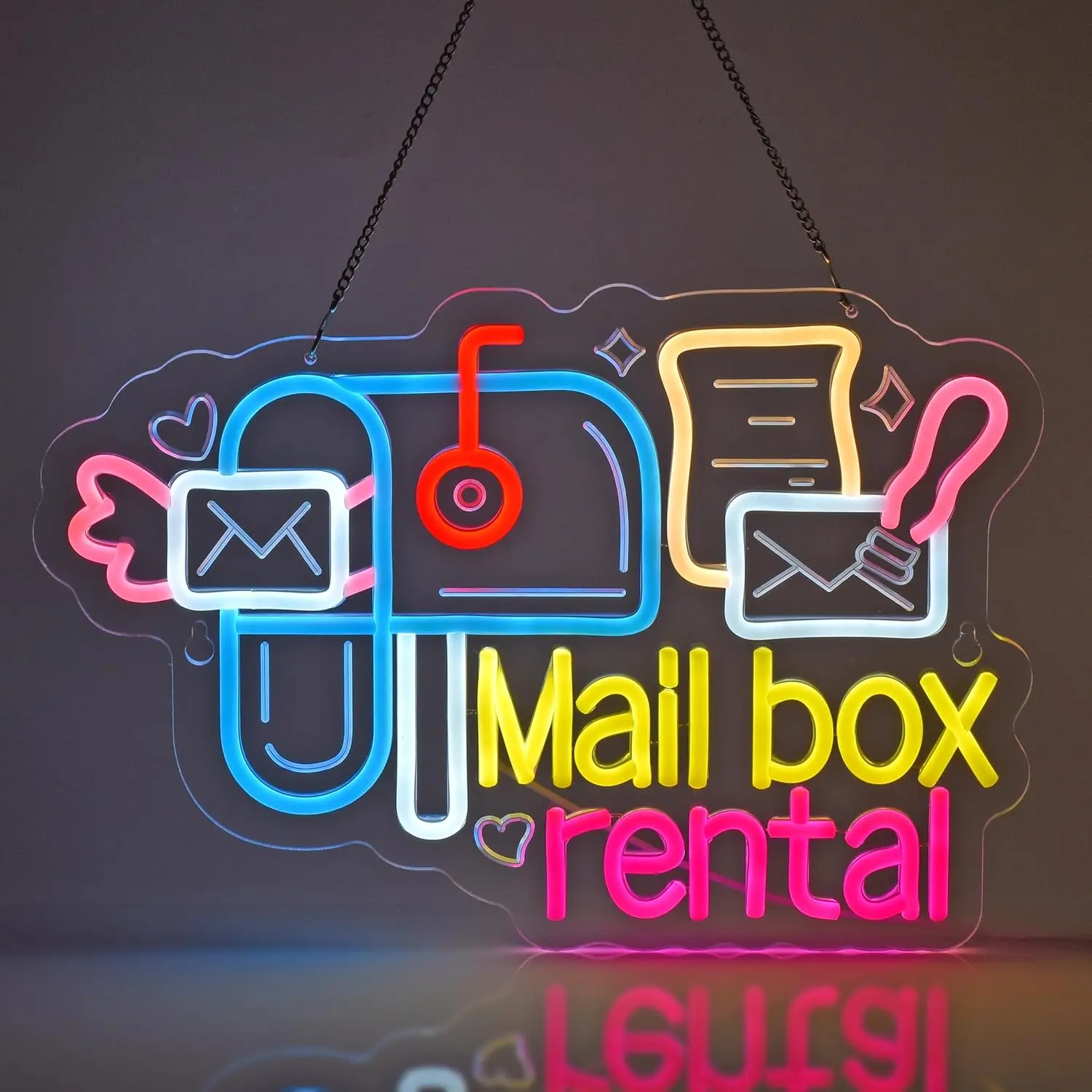 Commercial Printing And Mailing - 우편함 임대용 네온 간판, 다채로운 색상의