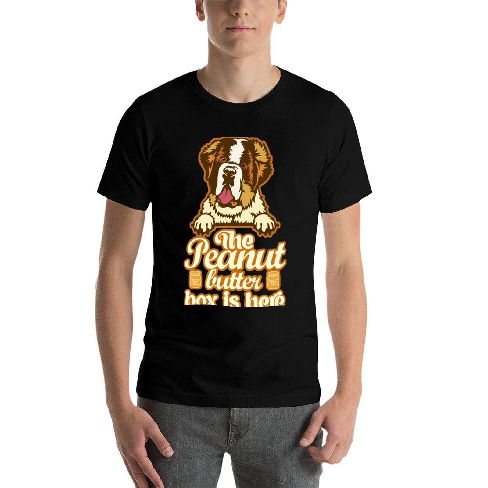 땅콩버터 상자가 왔습니다: 재미있는 세인트 버나드 개  - Commercial Shirt Printing 리뷰 및 가격